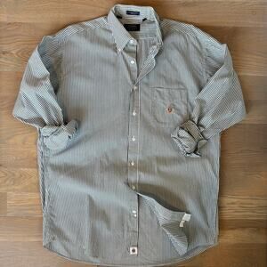 VTG Y2K Chaps Ralph Lauren Dress Shirt Pinstripes Crest Logo Men Size 16.5 34/35